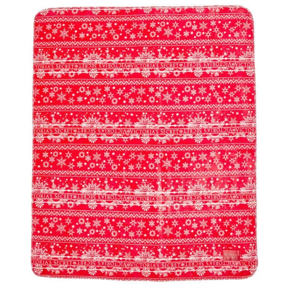 VS VICTORIA'S SECRET Cozy Plush Fleece Red Fair Isle Snowflake Blanket